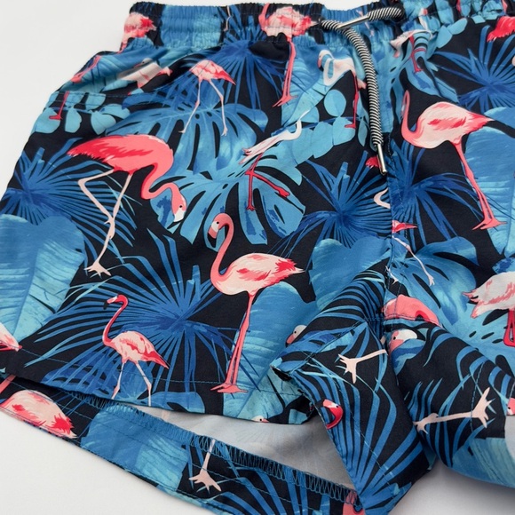 Ladies ~ Hot Coals ~ Tropical Blue Leaf Pink Flamingos Print ~ Swim Shorts ~ M - Picture 2 of 7